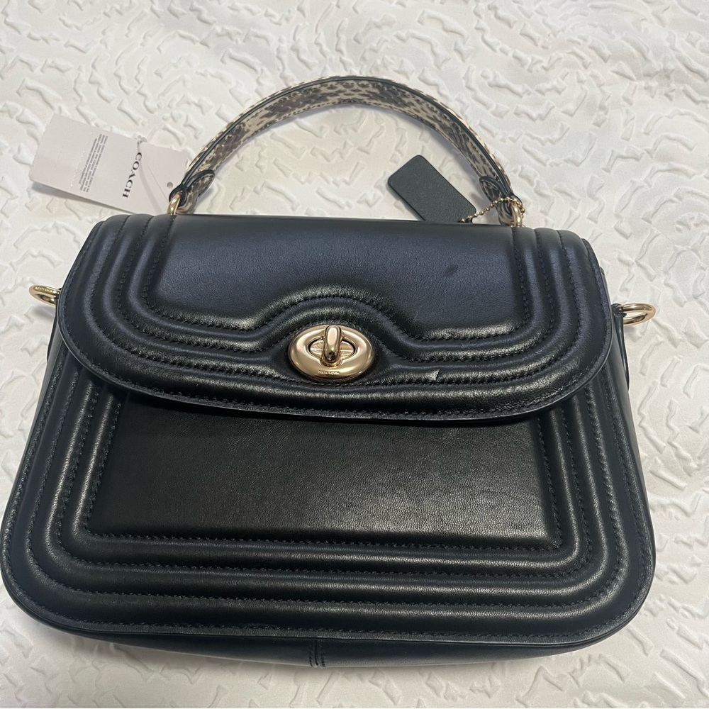 COACH Marlie  black leather snake chain small cross body handbag purse